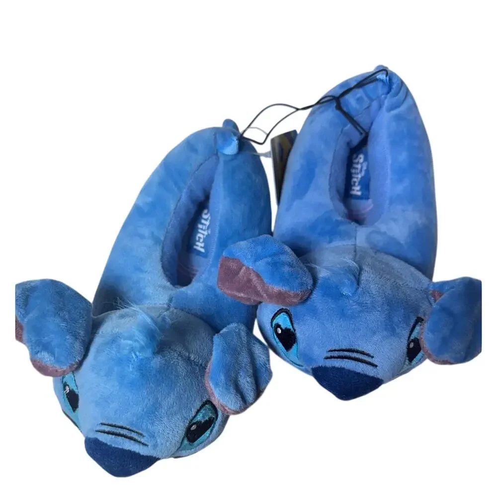Disney Stitch Plush Slippers Size 11/12 Blue Soft Indoor Shoes New
